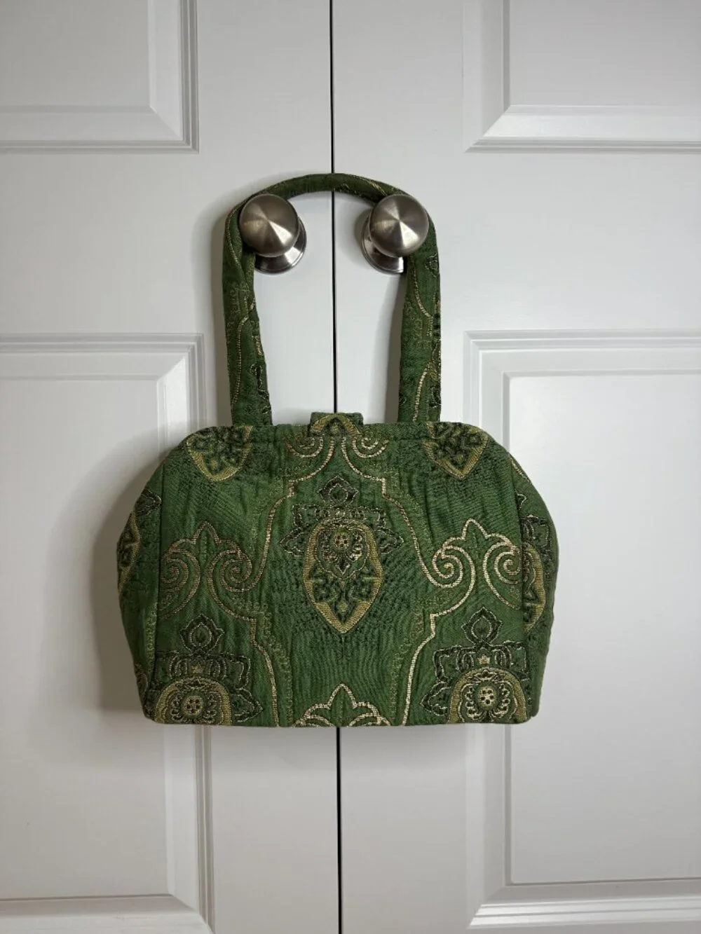 Victoria Horner Charlottesville Green & Gold Jacquard Fabric Doctor’s Bag EUC